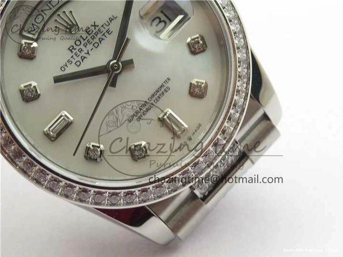 AAA Replica Watches 2682 Bracelet Edition MoistureWicking 36mm Day-Date MOP SS on Dial White President A 128239 Crystal Best SS Crystal Marker BP 1226